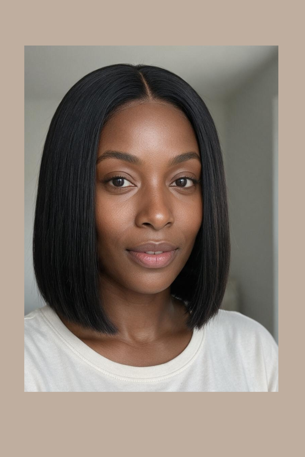 Cleo straight bob wig with a middle part, showing the blunt cut at the ends