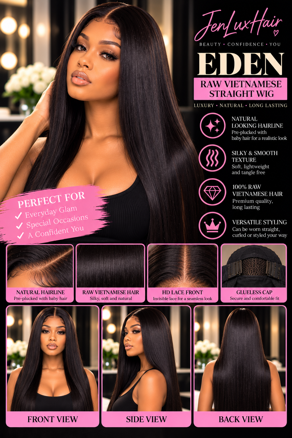 Eden — Raw Vietnamese Straight 13x4 HD Lace Wig | Single Donor Hair