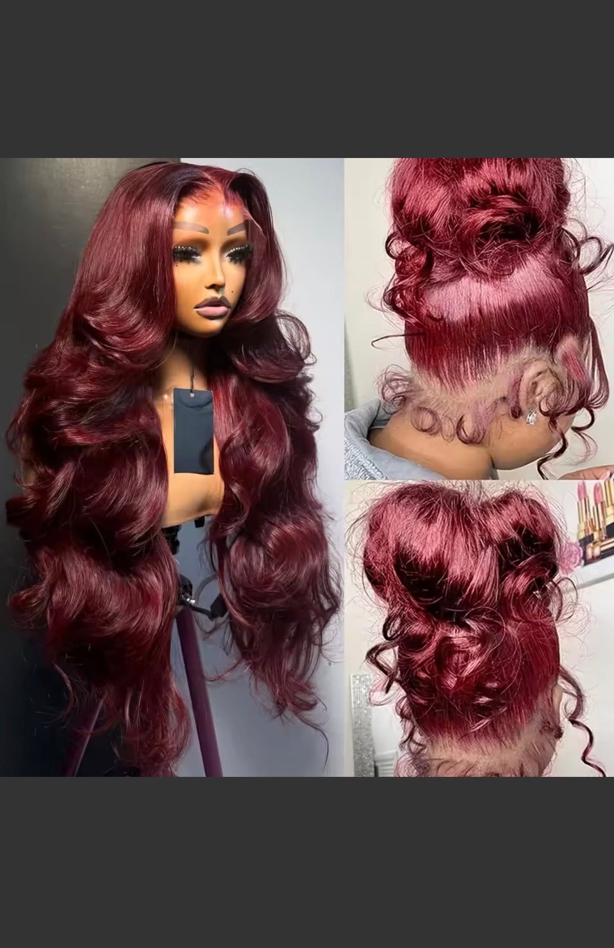 Noor 99J burgundy body wave 13x4 HD lace front human hair wig by Jenluxhair