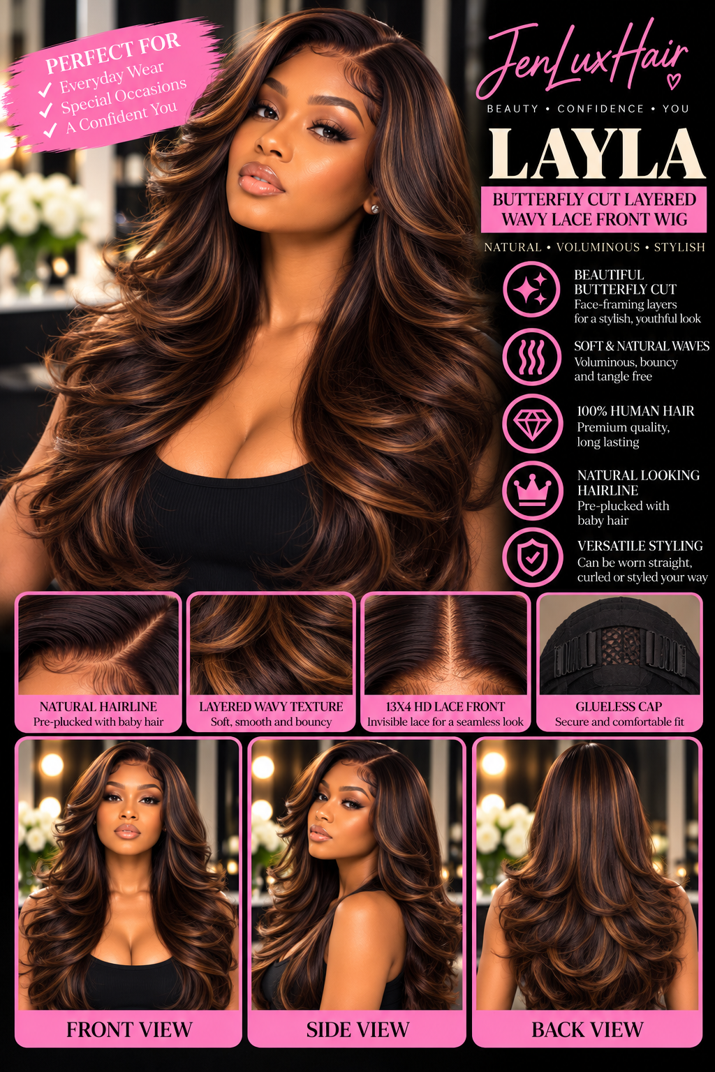 Layla — Butterfly Cut Layered Wavy Lace Front Wig | 13x4 HD Lace