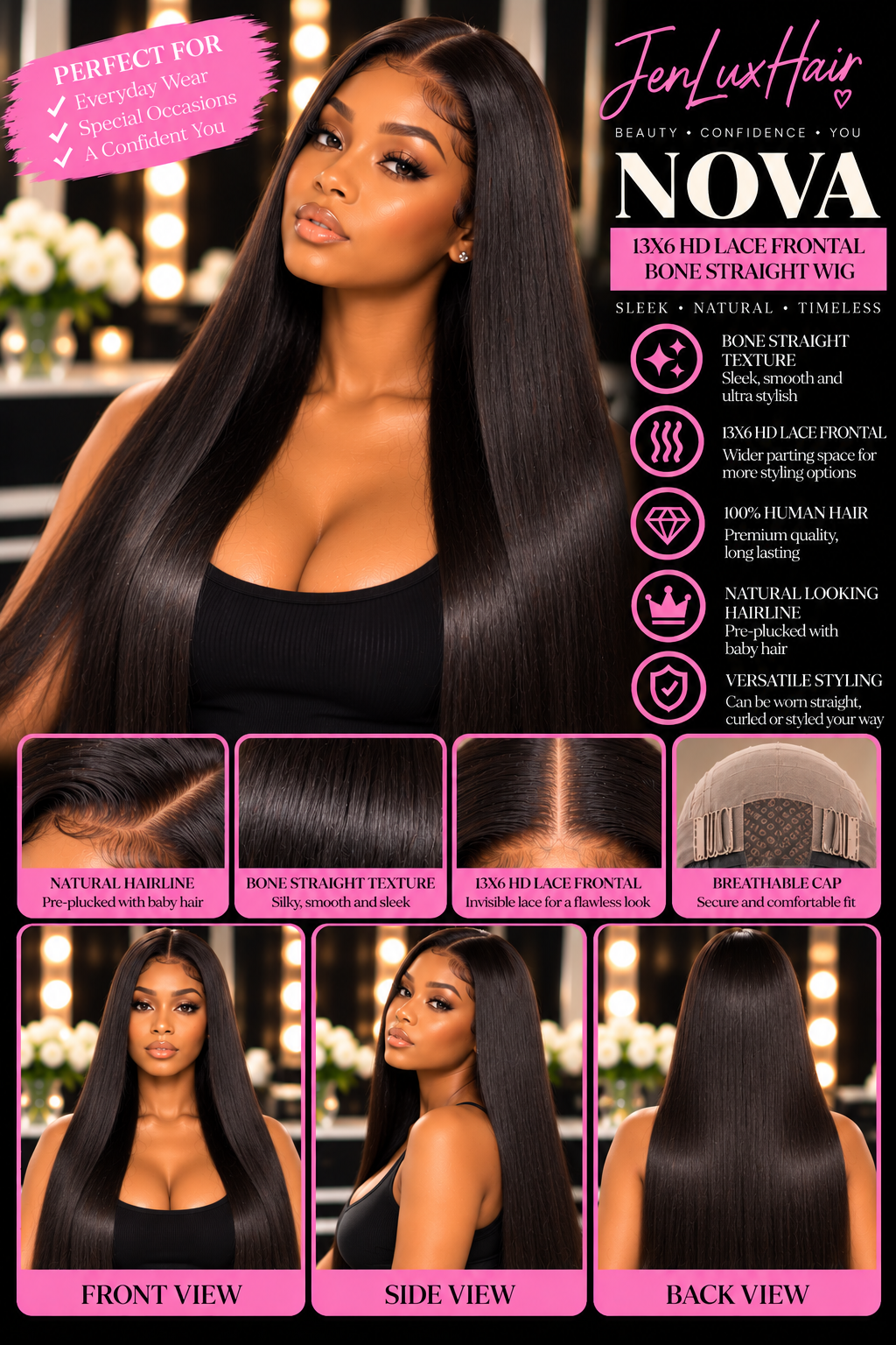 Nova — 13x6 HD Lace Frontal Straight Wig | Bone Straight Human Hair