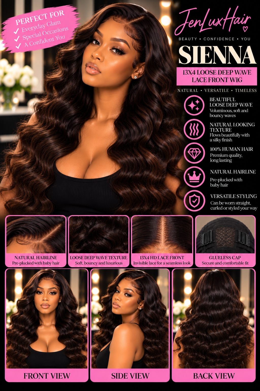 Sienna — 13x4 Loose Deep Wave Lace Front Wig | 100% Human Hair