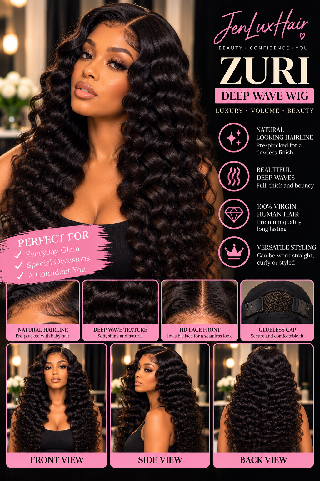 Zuri — Glueless Wear & Go Deep Wave Wig | Pre-Cut 4x6 HD Lace