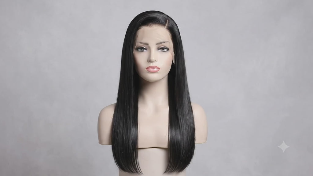 Video of the Nova bone straight lace frontal wig on a mannequin