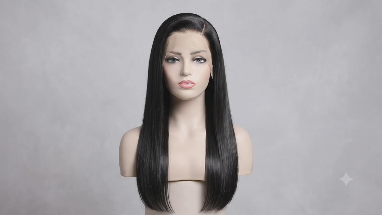 Video of the Nova bone straight lace frontal wig on a mannequin