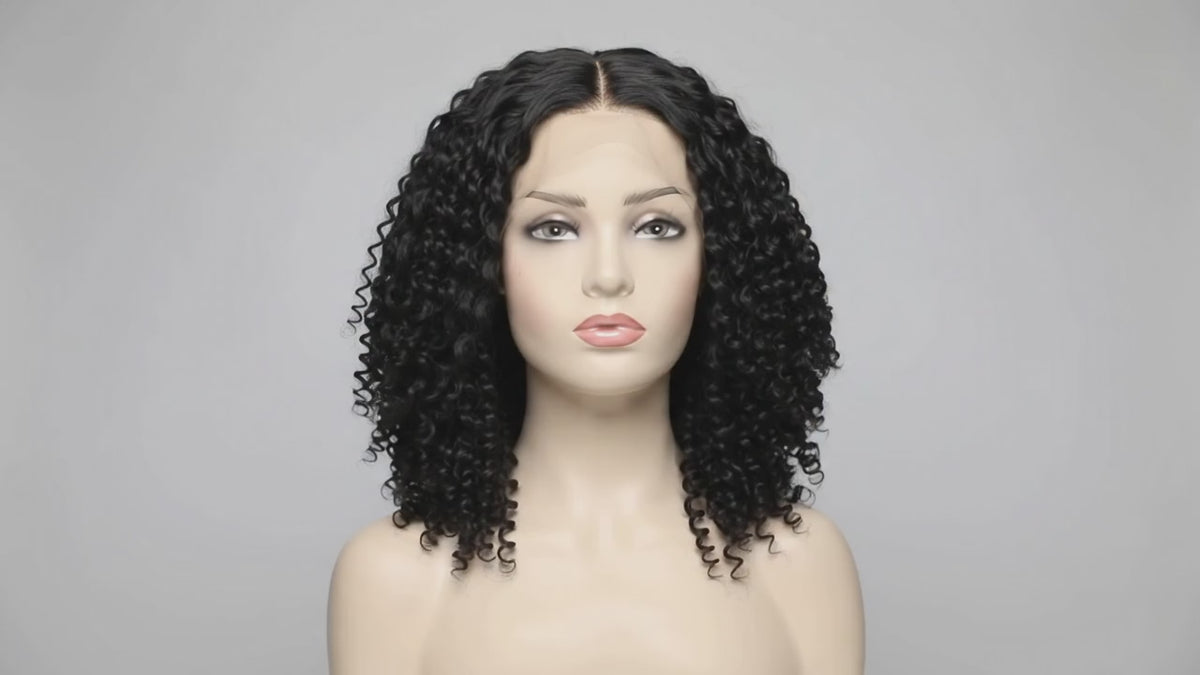 Video of the Jada kinky curly closure wig on a mannequin