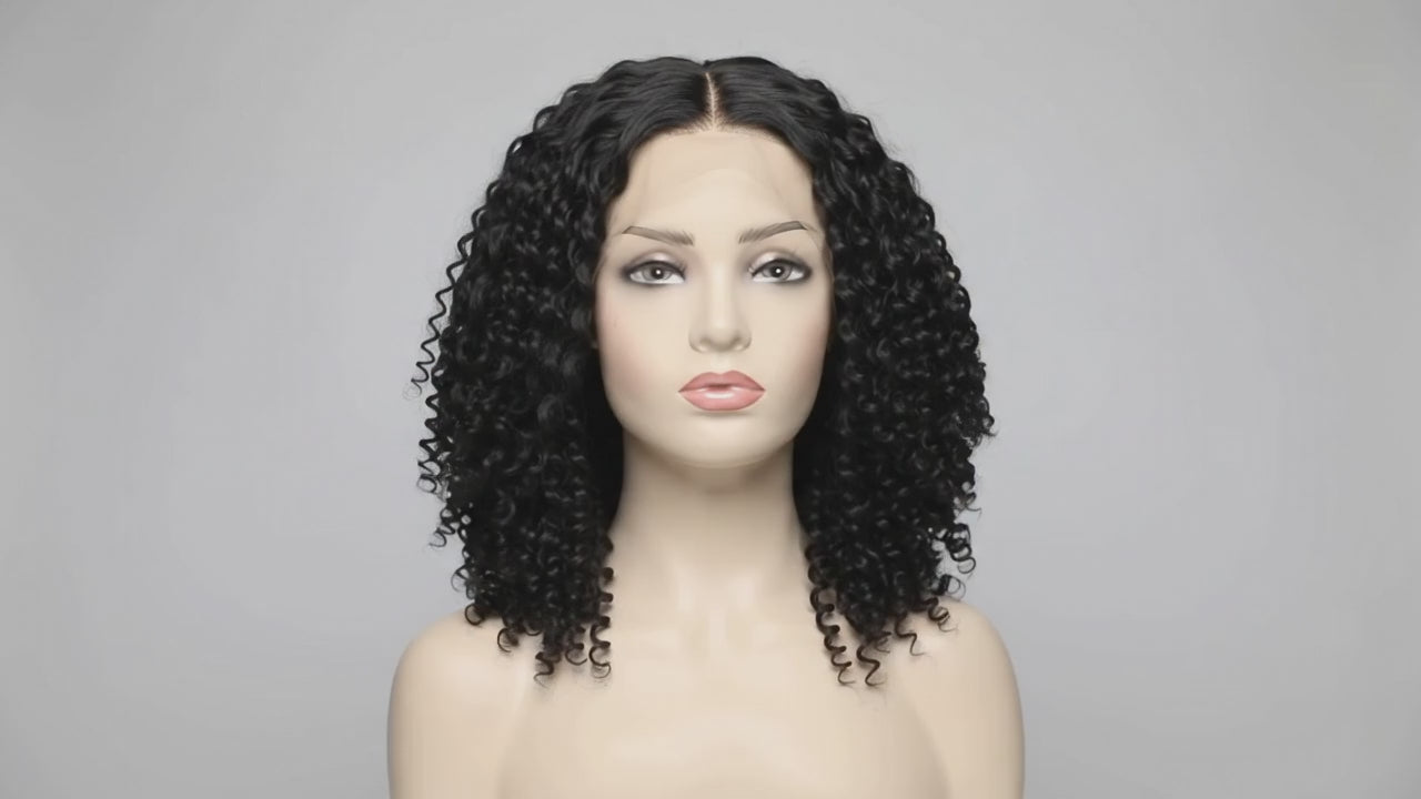 Video of the Jada kinky curly closure wig on a mannequin