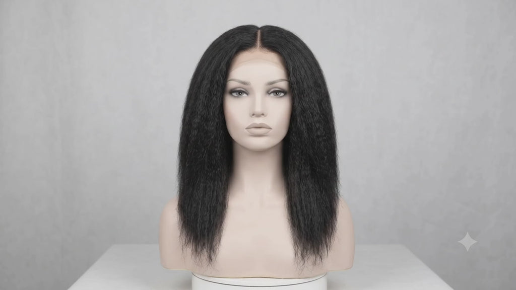 Video of the Imani kinky straight closure wig on a mannequin
