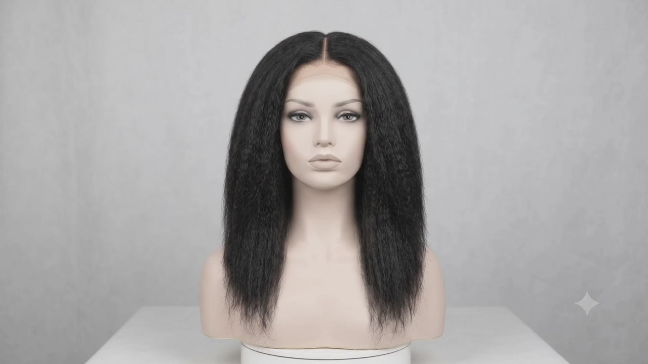 Video of the Imani kinky straight closure wig on a mannequin