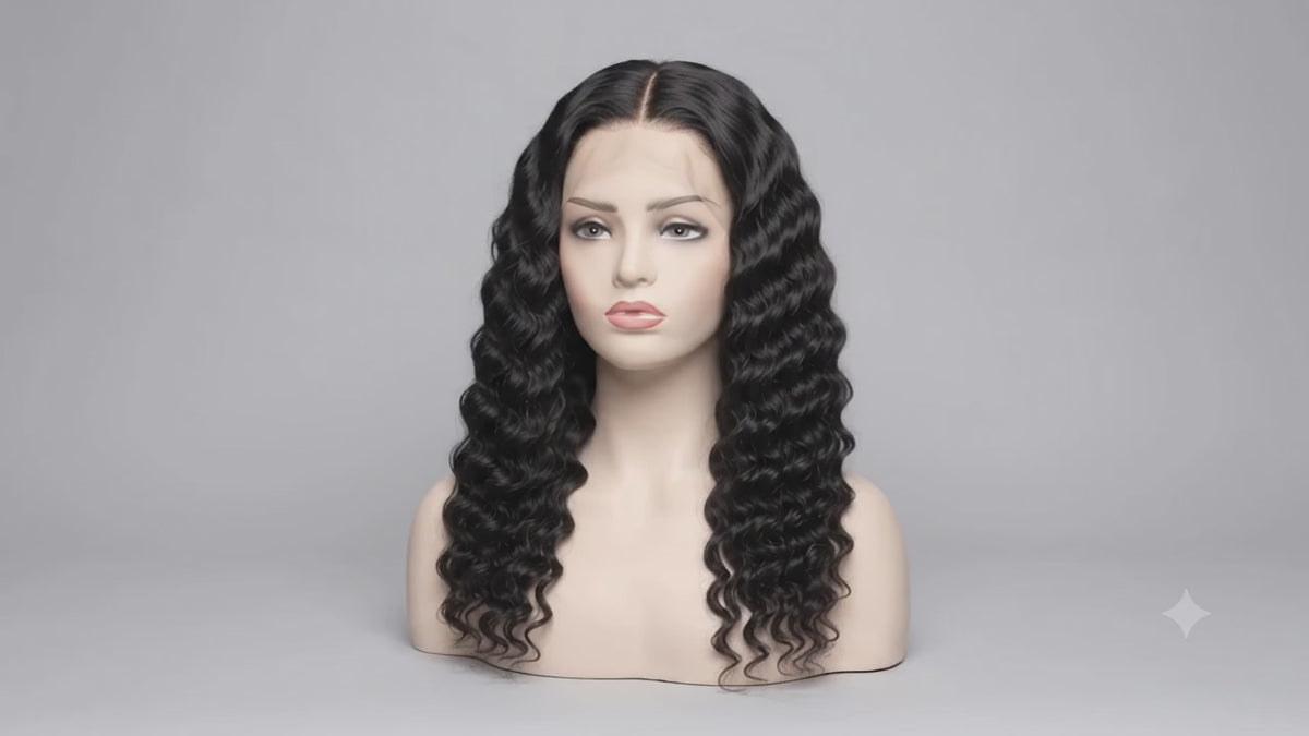 Video of the Zuri glueless deep wave wig on a mannequin
