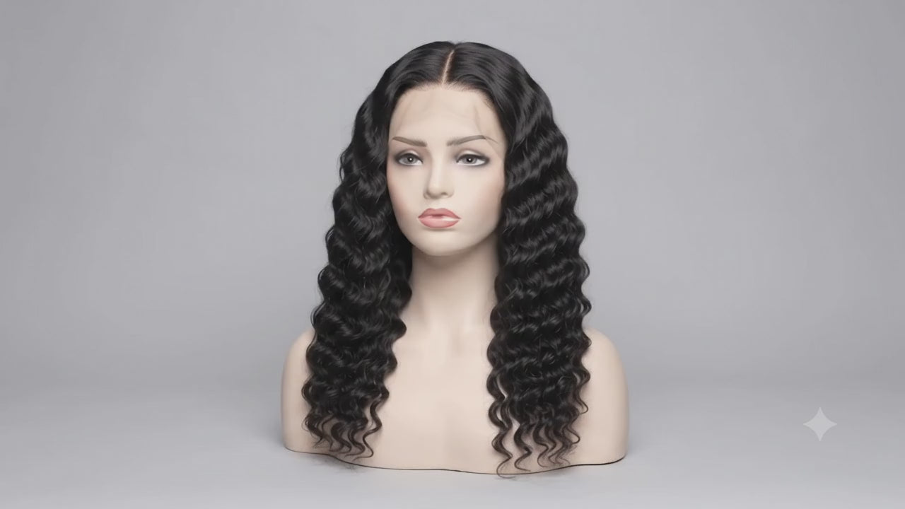 Video of the Zuri glueless deep wave wig on a mannequin